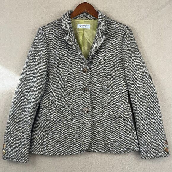 Susanne Von Dornberg C.C Women Blazer Jacket Size 38 Wool Brown Herringbone - Picture 1 of 10